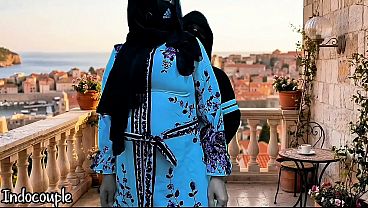 Hijab-wearing mother goes to Morocco and enjoys having a nice stepdaughter who is fun to play with and gets naked with in the viral video part